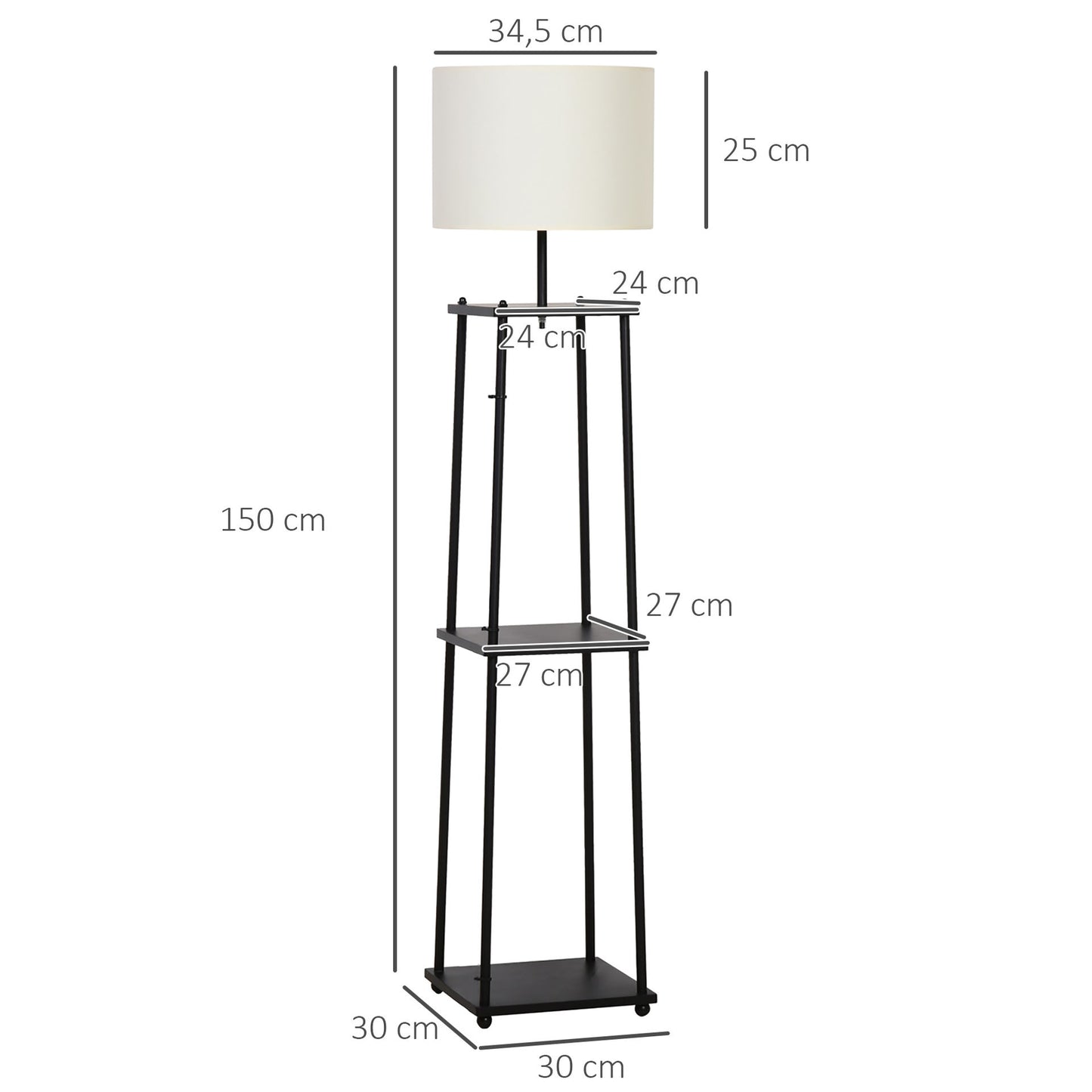 Nancy's Melrose Vloerlamp, Staande lamp Zwart + Crème wit 150 cm hoog