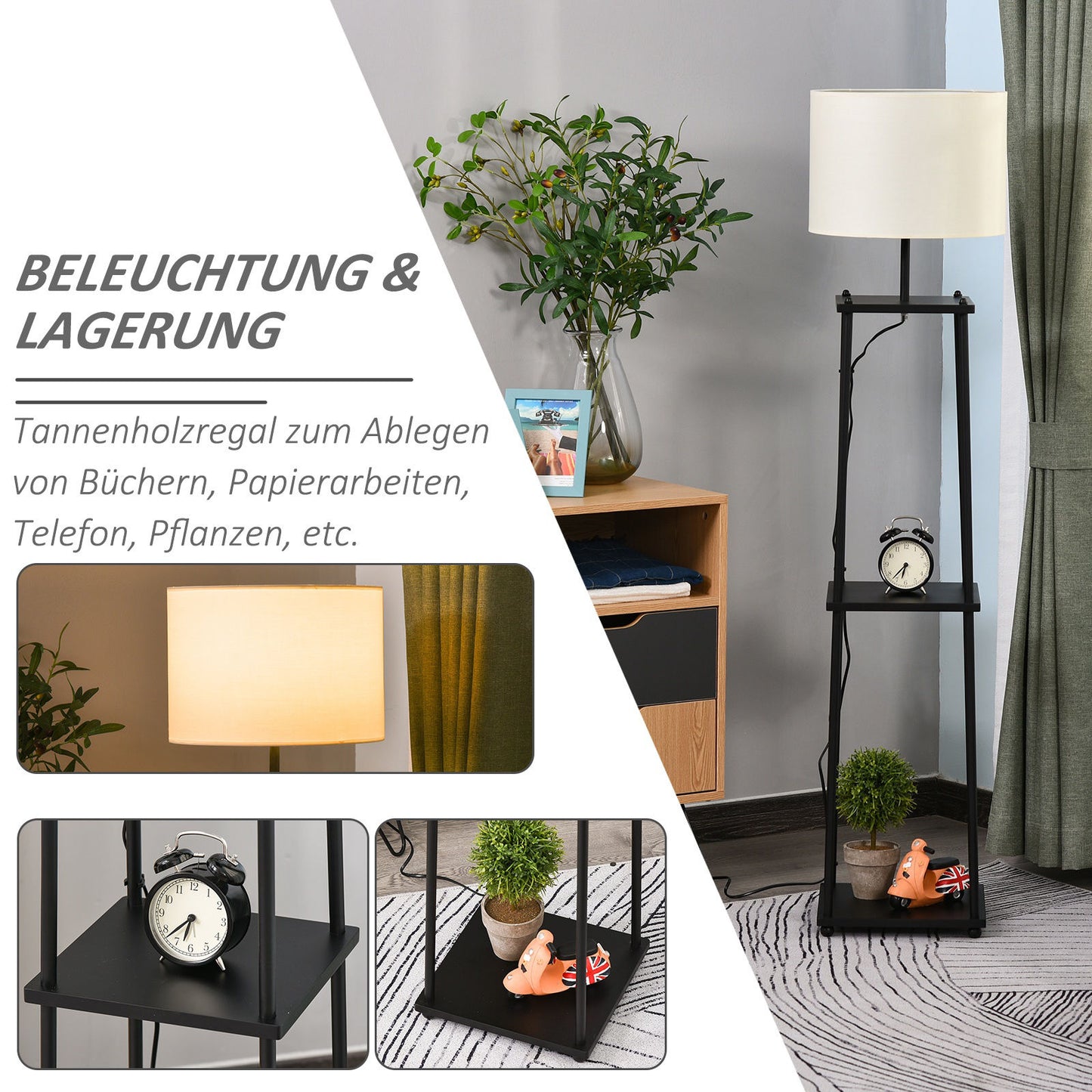 Nancy's Melrose Vloerlamp, Staande lamp Zwart + Crème wit 150 cm hoog