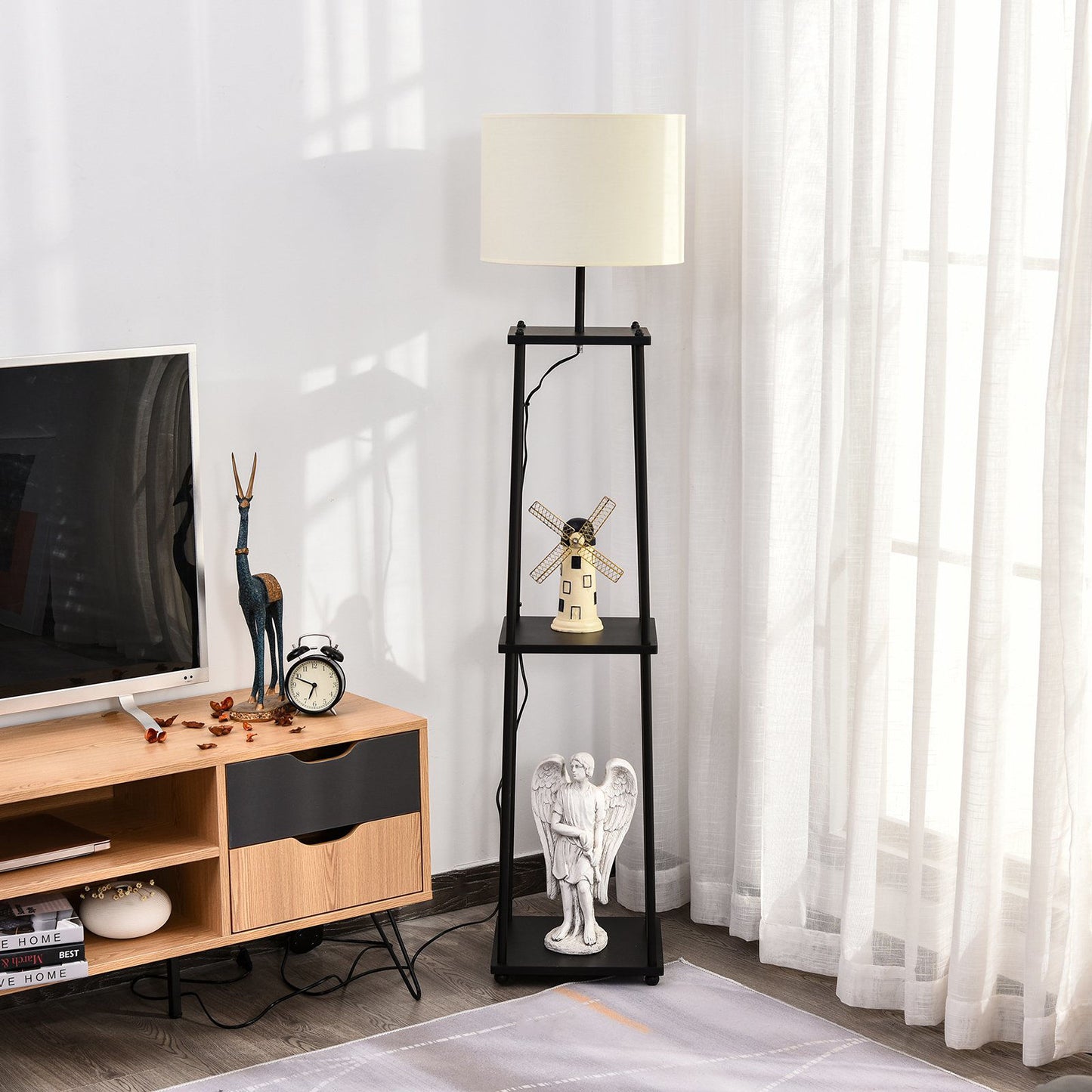 Nancy's Melrose Vloerlamp, Staande lamp Zwart + Crème wit 150 cm hoog