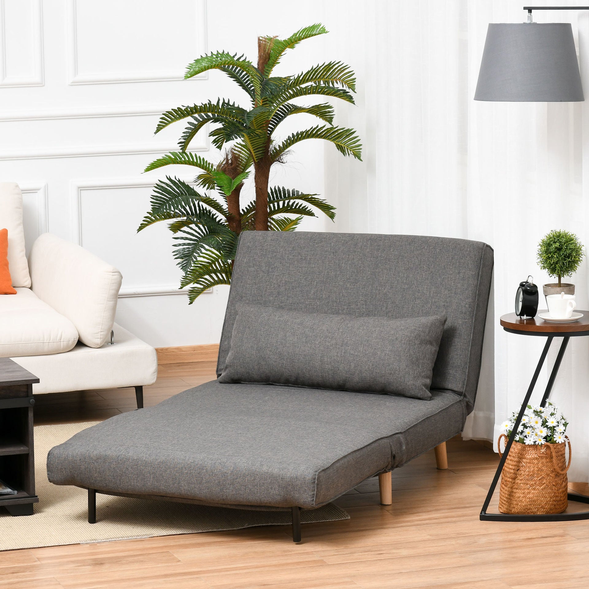 Nancy's Ship Point sofa bed, folding sofa with adjustable backrest, lounge chair Nordic Scandinavian, imitation linen pine wood gray 95 x 95 x 80 cm