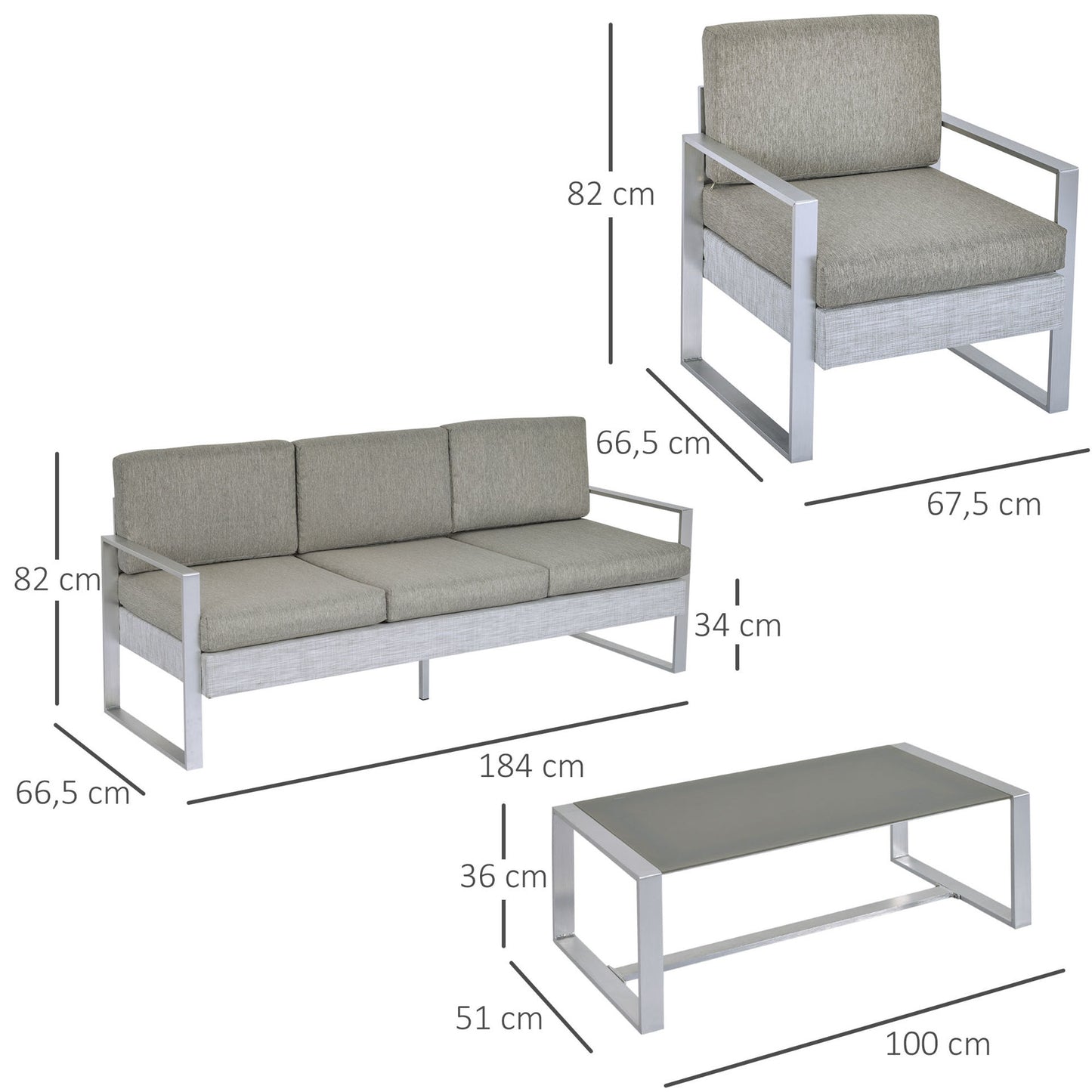 Nancy's Surf Bay 4 pieces. Garden furniture - Gray - Aluminum, Polyester, Foam - cm x 72.44 cm x 32.28 cm