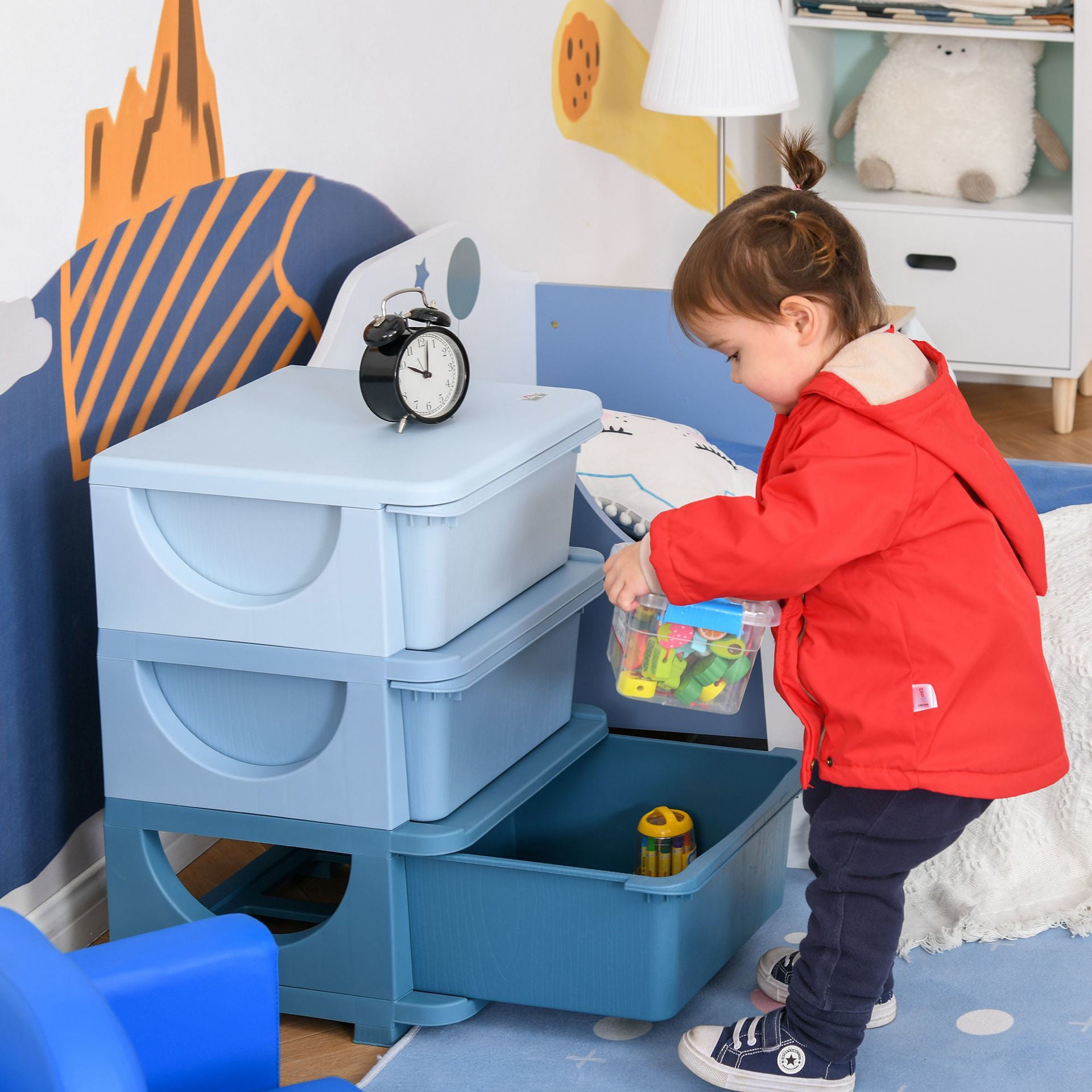 Nancy's Cold Lake Speelgoed Organizer - Ladekast - Ladeblok - Blauw - ± 35 x 35 x 55 cm