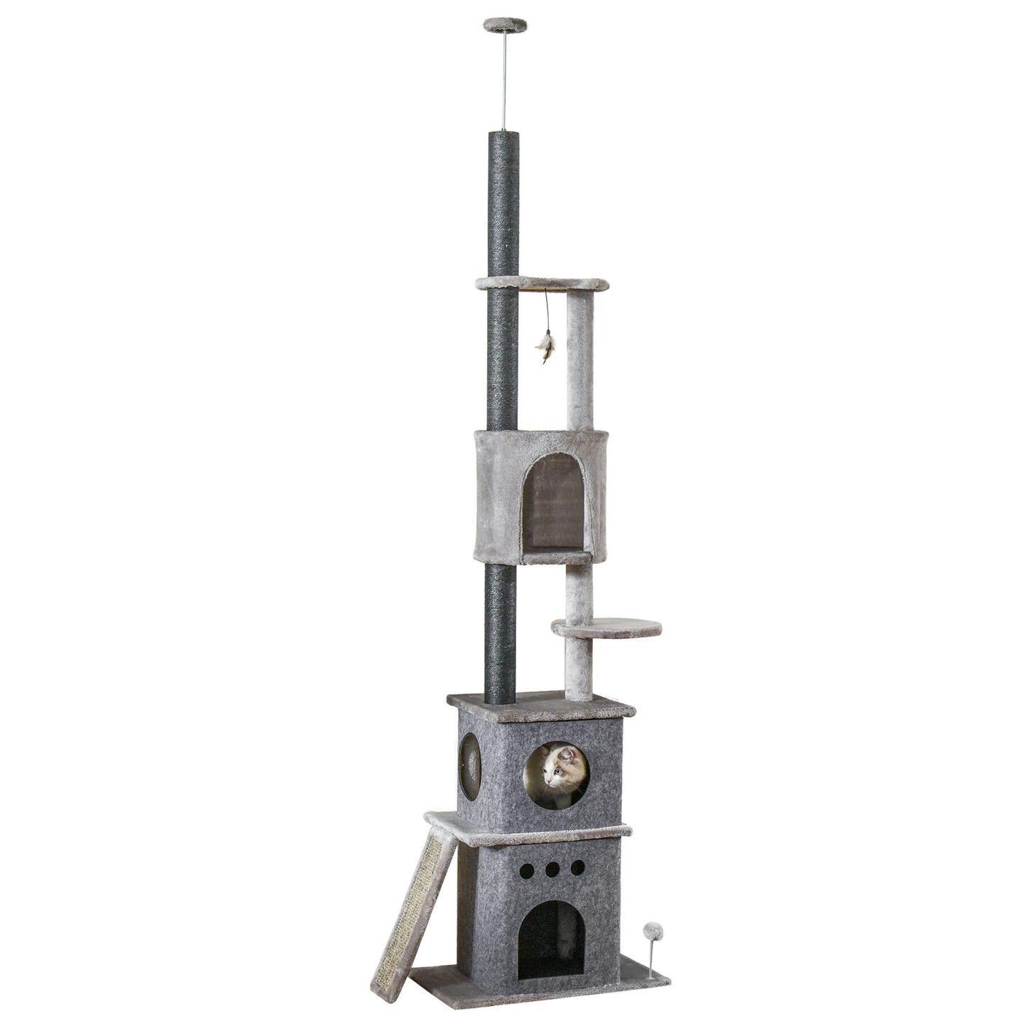 Nancy's Leduc Verstelbare Katten klimboom - Lichtgrijs - Spaanplaat, Sisal, Pluche - 23,62 cm x 15,74 cm x 88,58 cm