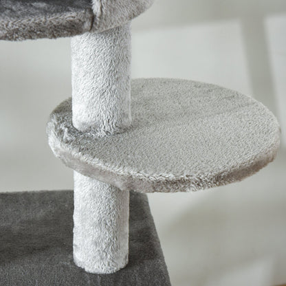 Nancy's Leduc Verstelbare Katten klimboom - Lichtgrijs - Spaanplaat, Sisal, Pluche - 23,62 cm x 15,74 cm x 88,58 cm