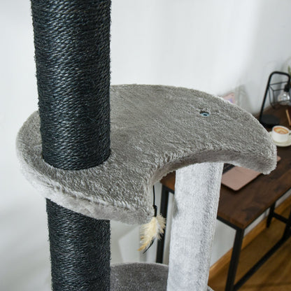 Nancy's Leduc Verstelbare Katten klimboom - Lichtgrijs - Spaanplaat, Sisal, Pluche - 23,62 cm x 15,74 cm x 88,58 cm