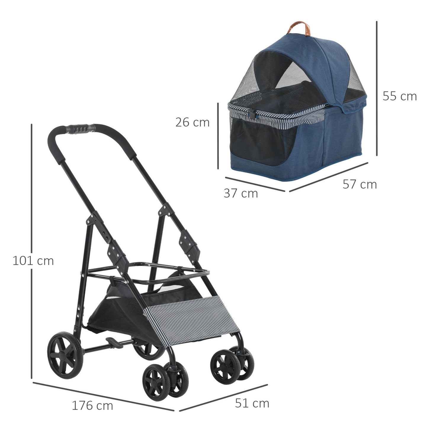 Nancy's 101 Ponds 2-in-1 Hondenbuggy Transport - Blauw, Zwart - Staal, Oxford, Stof - 29,92 cm x 20,07 cm x 39,76 cm