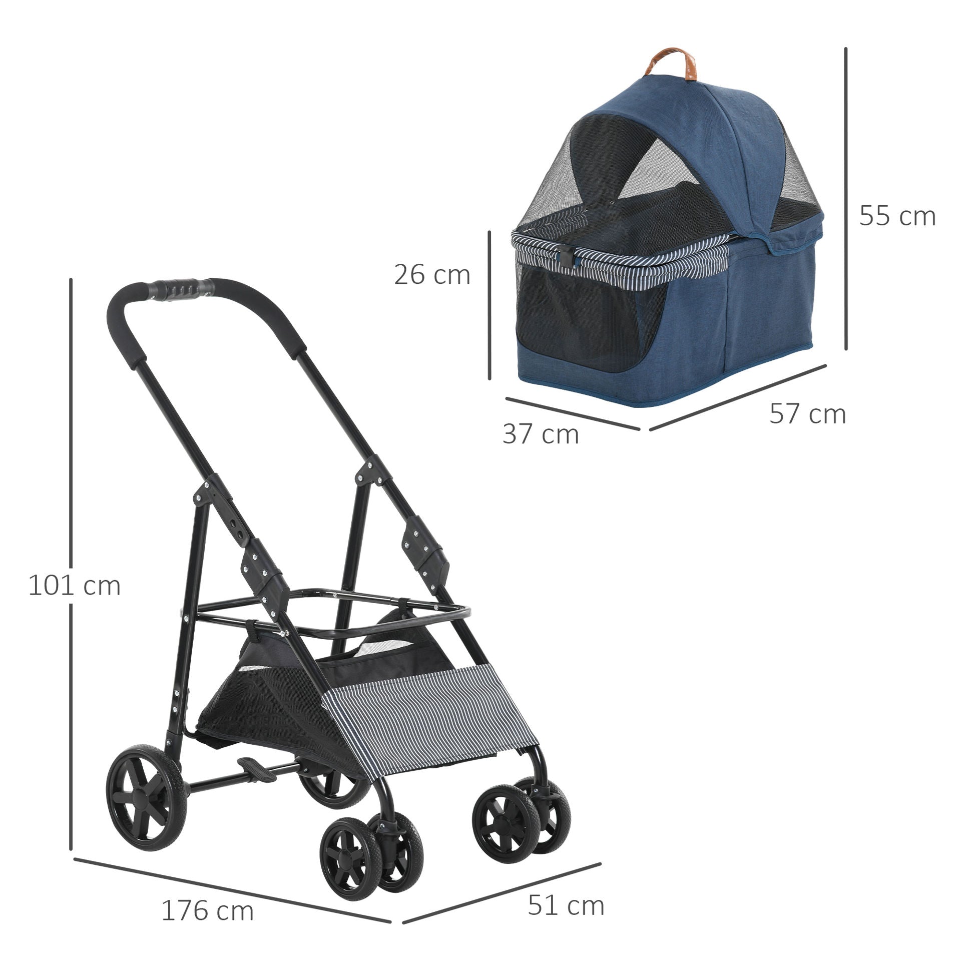 Nancy's 101 Ponds 2-in-1 Hondenbuggy Transport - Blauw, Zwart - Staal, Oxford, Stof - 29,92 cm x 20,07 cm x 39,76 cm