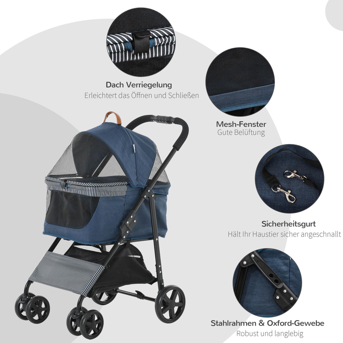 Nancy's 101 Ponds 2-in-1 Hondenbuggy Transport - Blauw, Zwart - Staal, Oxford, Stof - 29,92 cm x 20,07 cm x 39,76 cm