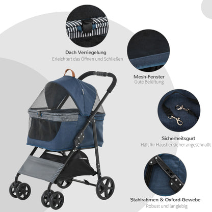 Nancy's 101 Ponds 2-in-1 Hondenbuggy Transport - Blauw, Zwart - Staal, Oxford, Stof - 29,92 cm x 20,07 cm x 39,76 cm