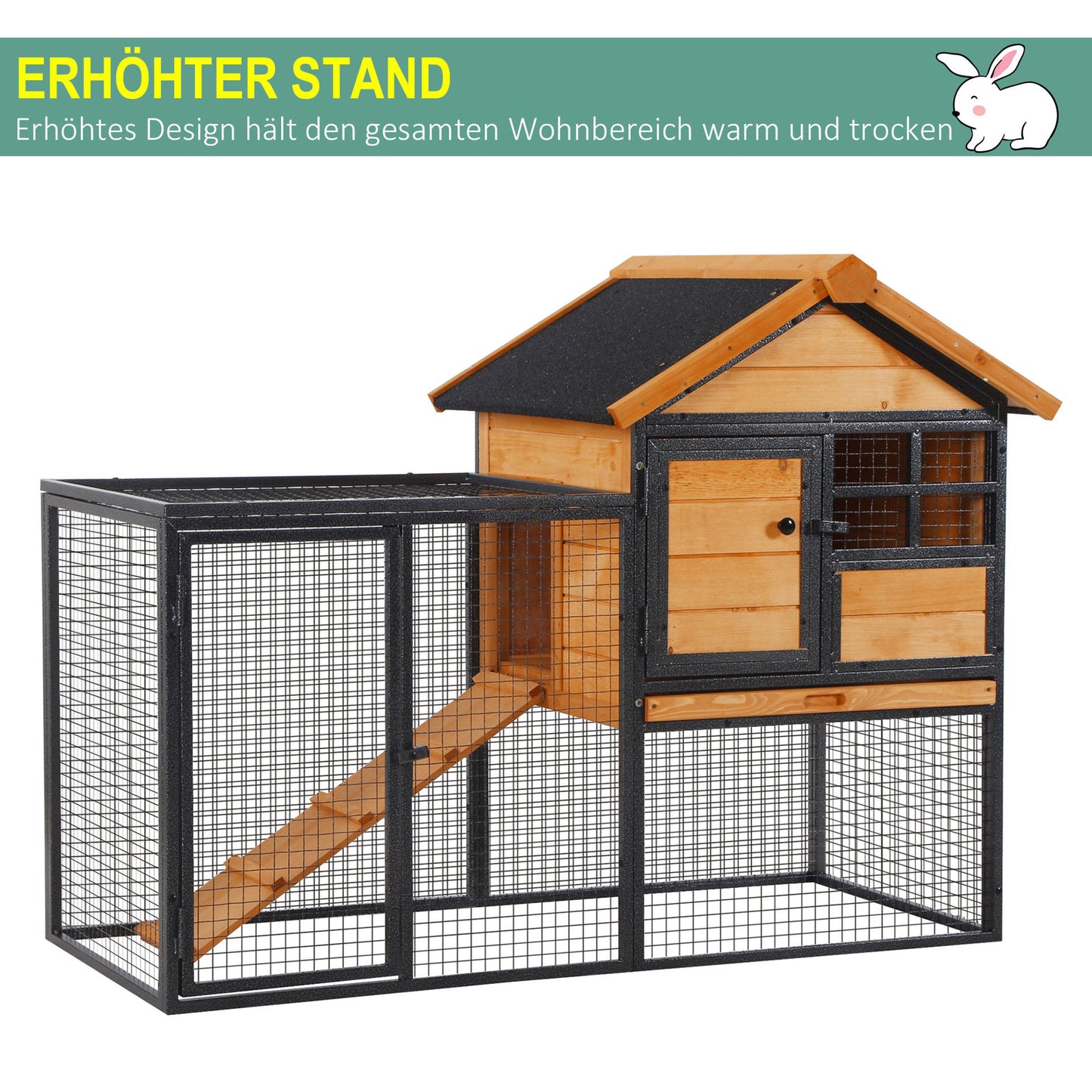 Nancy's Aaron Lake Rabbit Hutch - Geel, Zwart - Firwood, Metaal - cm x 48,03 cm x 36,22 cm