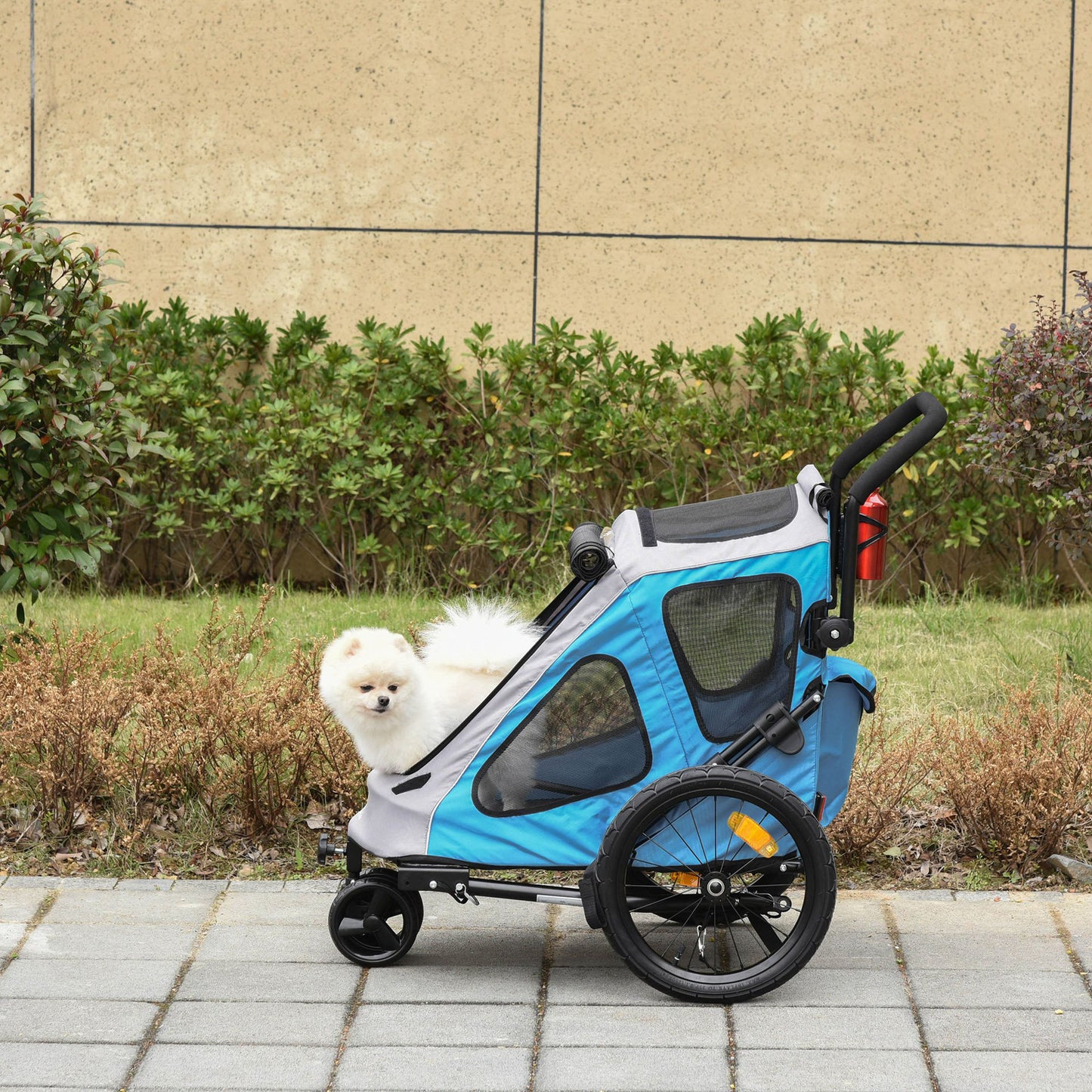 Nancy's Ada Lake 2-in-1 dog trailer dog trolley safety line reflectors steel blue + gray