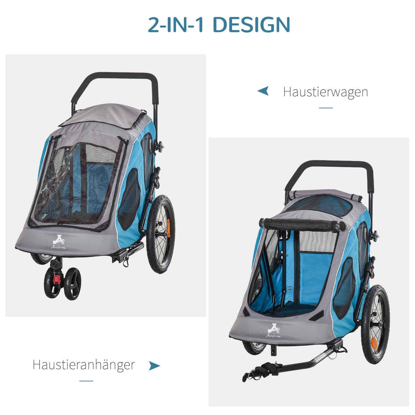 Nancy's Ada Lake Dog Bike Trailer - Blauw, Grijs, Zwart - Metaal, Oxford, Stof - 55,11 cm x 27,95 cm x 41,33 cm
