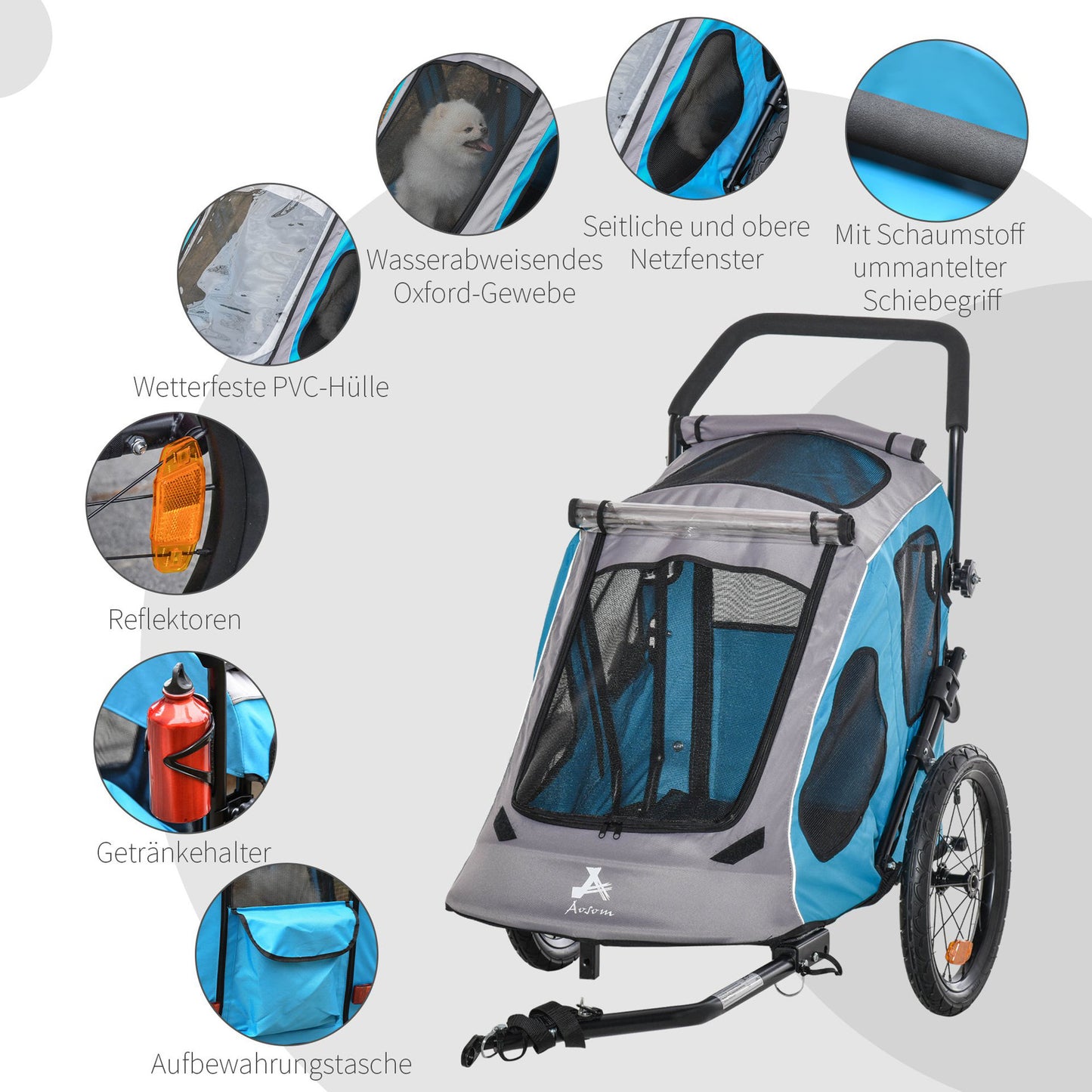 Nancy's Ada Lake Dog Bike Trailer - Blauw, Grijs, Zwart - Metaal, Oxford, Stof - 55,11 cm x 27,95 cm x 41,33 cm