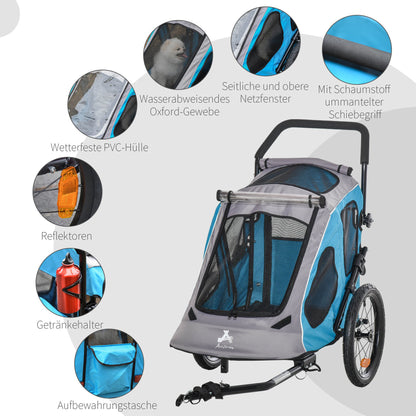 Nancy's Ada Lake Dog Bike Trailer - Blauw, Grijs, Zwart - Metaal, Oxford, Stof - 55,11 cm x 27,95 cm x 41,33 cm