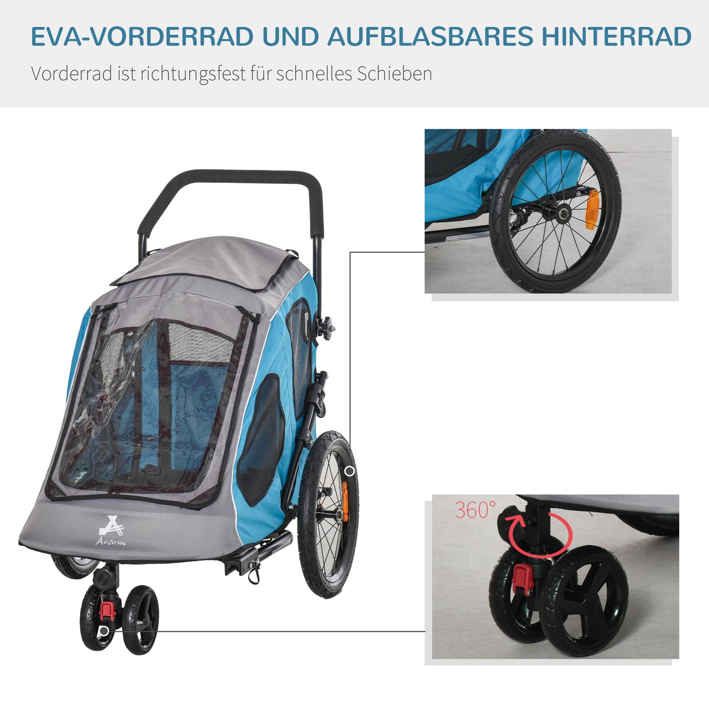 Nancy's Ada Lake Dog Bike Trailer - Blauw, Grijs, Zwart - Metaal, Oxford, Stof - 55,11 cm x 27,95 cm x 41,33 cm