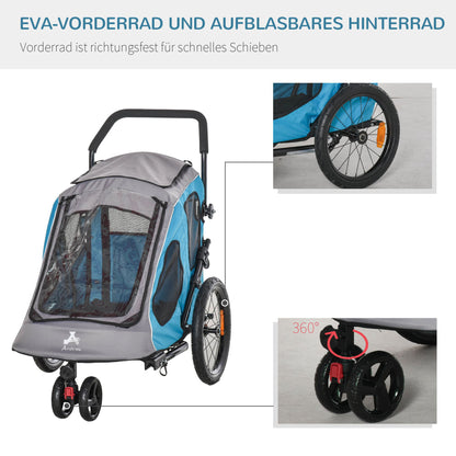 Nancy's Ada Lake Dog Bike Trailer - Blauw, Grijs, Zwart - Metaal, Oxford, Stof - 55,11 cm x 27,95 cm x 41,33 cm