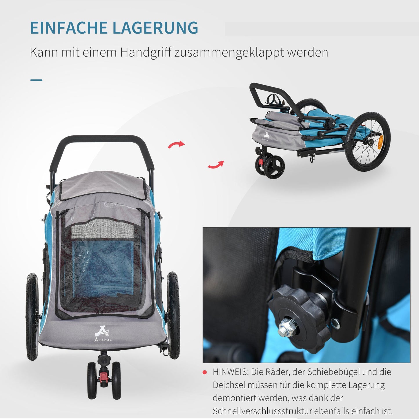 Nancy's Ada Lake 2-en-1 remorque pour chien chariot pour chien ligne de sécurité réflecteurs acier bleu + gris