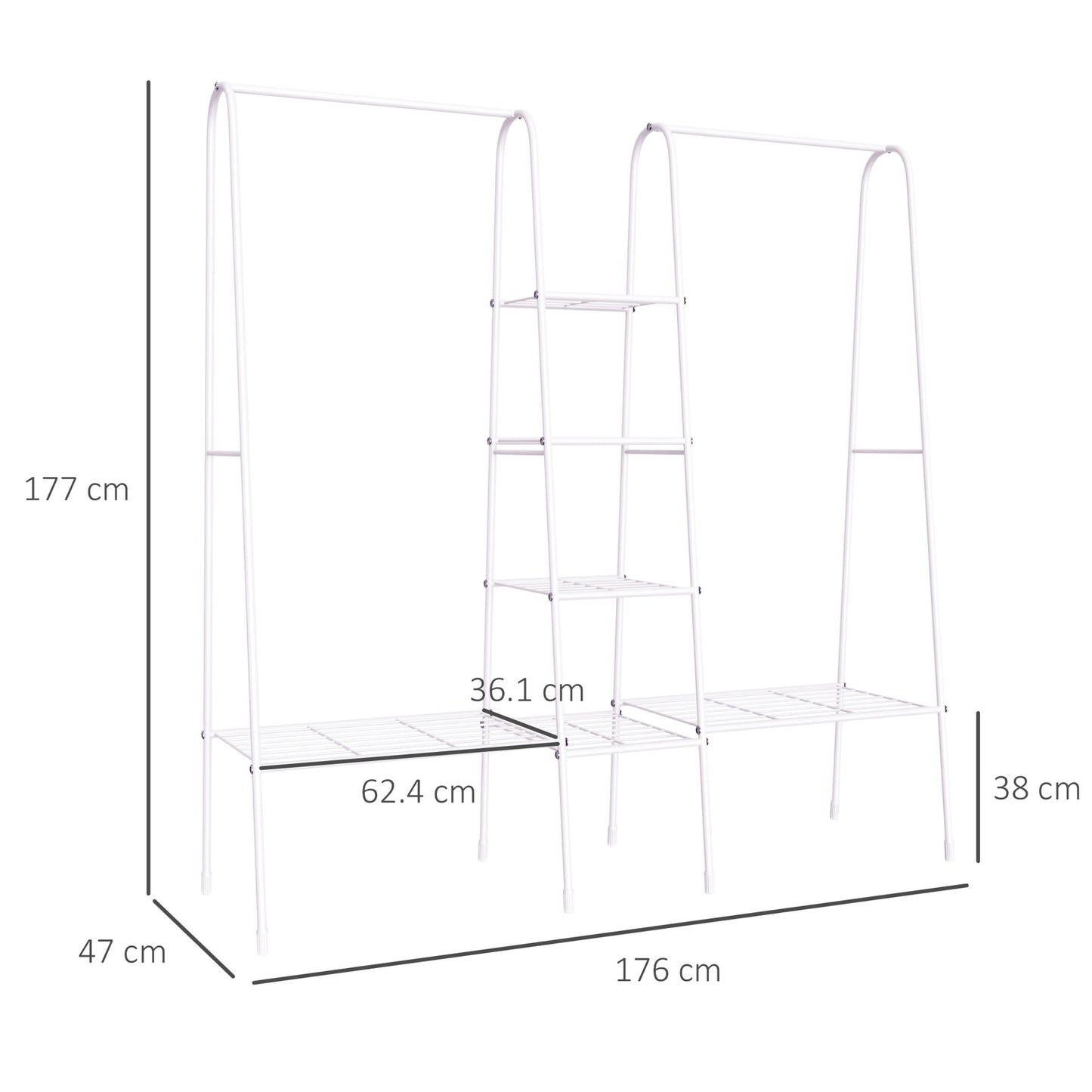 Nancy's Adams Cove Kapstok met schoenenrek - kledingrek - staal wit 176 x 47 x 177 cm