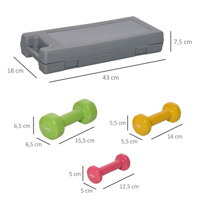 Nancy's Adams Head Halterset met koffer Draagbaar 2 x 0,5 kg, 2 x 1 kg, 2 x 1,5 kg Halterset 6 stuks Staal Gekleurd