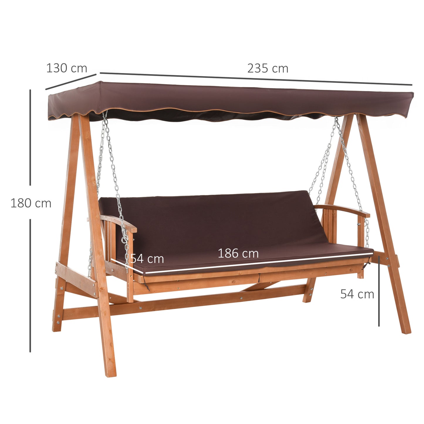 Nancy's Adams Hill Wooden Porch Swing - Naturel, Bruin - Spar Hout, Oxford Stof, Metaal - 92,51 cm x 51,18 cm x 70,86 cm