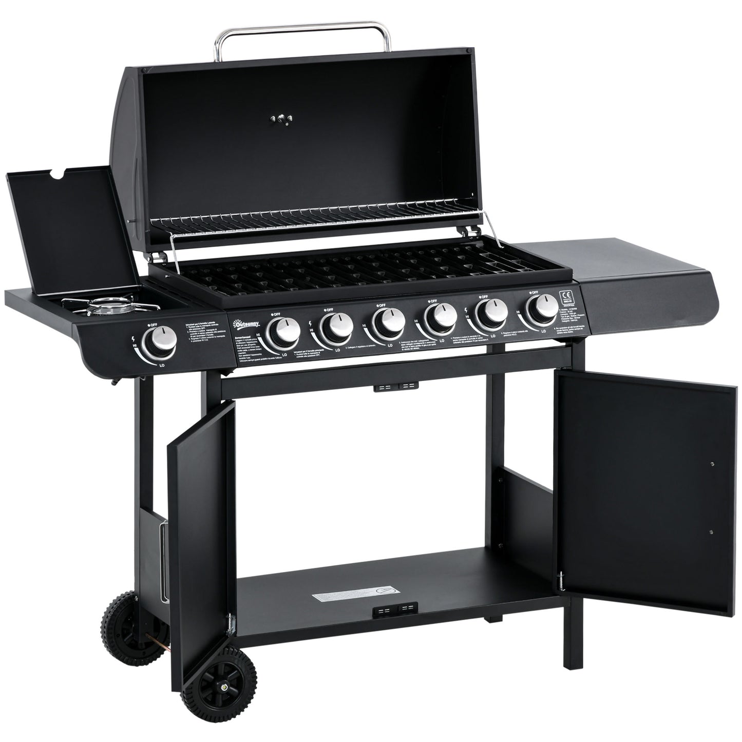 Nancy's Afton Barbecue met 7 branders en multifunctionele kast - Grill - BBQ - Zwart - Staal