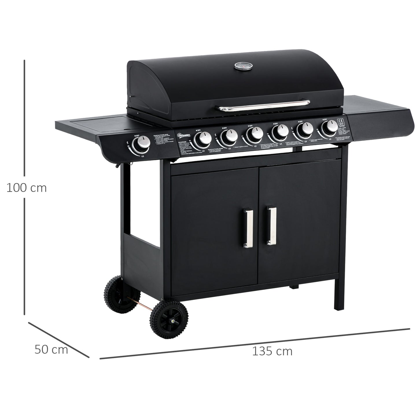 Nancy's Afton BBQ Grill Cart met 7 branders en multifunctionele kast - Zwart - Metaal - 53,14 cm x 19,68 cm x 39,37 cm