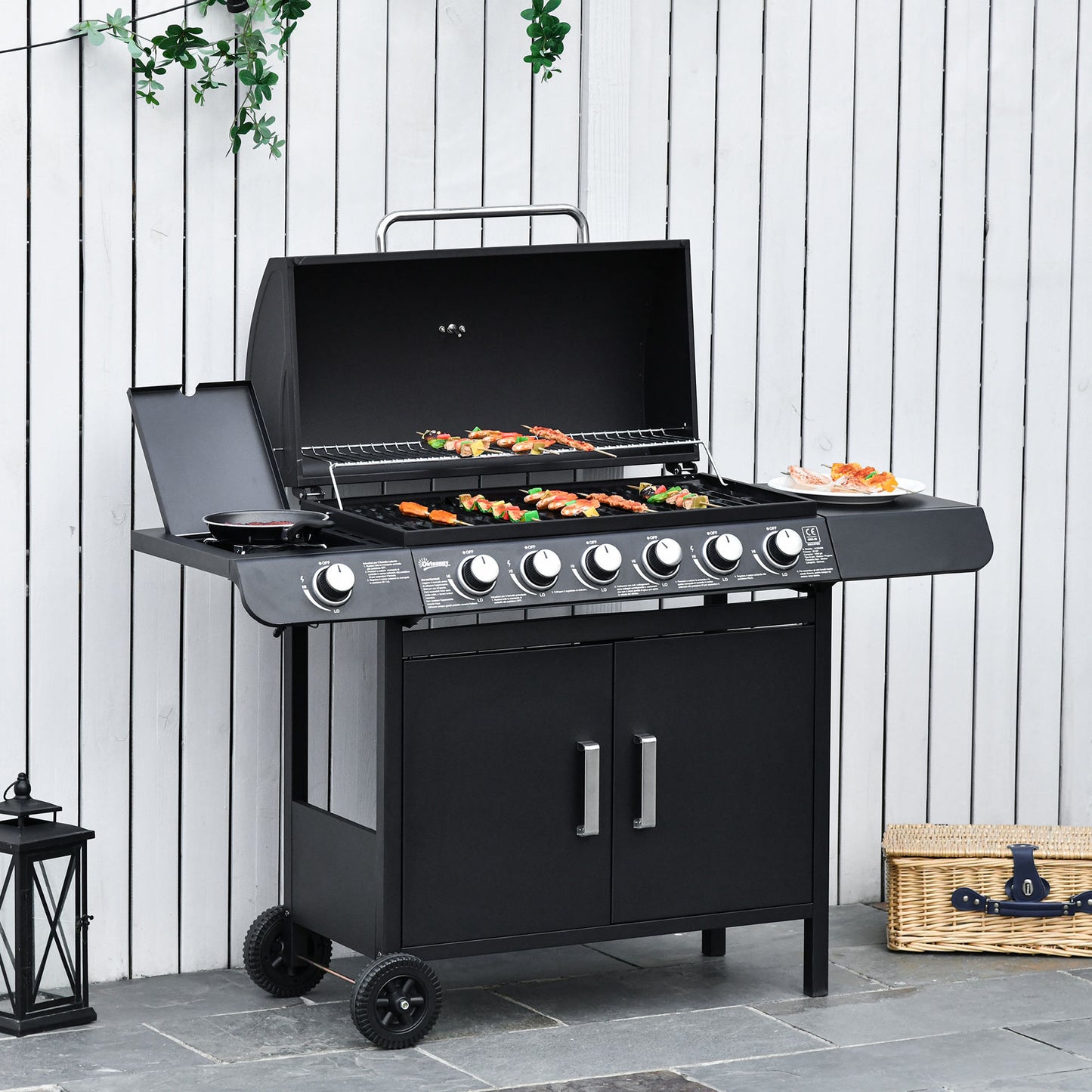 Nancy's Afton BBQ Grill Cart met 7 branders en multifunctionele kast - Zwart - Metaal - 53,14 cm x 19,68 cm x 39,37 cm