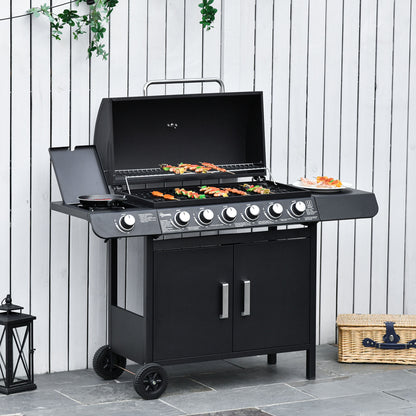 Nancy's Afton BBQ Grill Cart met 7 branders en multifunctionele kast - Zwart - Metaal - 53,14 cm x 19,68 cm x 39,37 cm