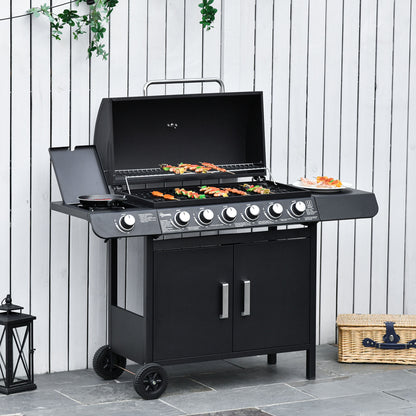 Nancy's Afton Barbecue met 7 branders en multifunctionele kast - Grill - BBQ - Zwart - Staal