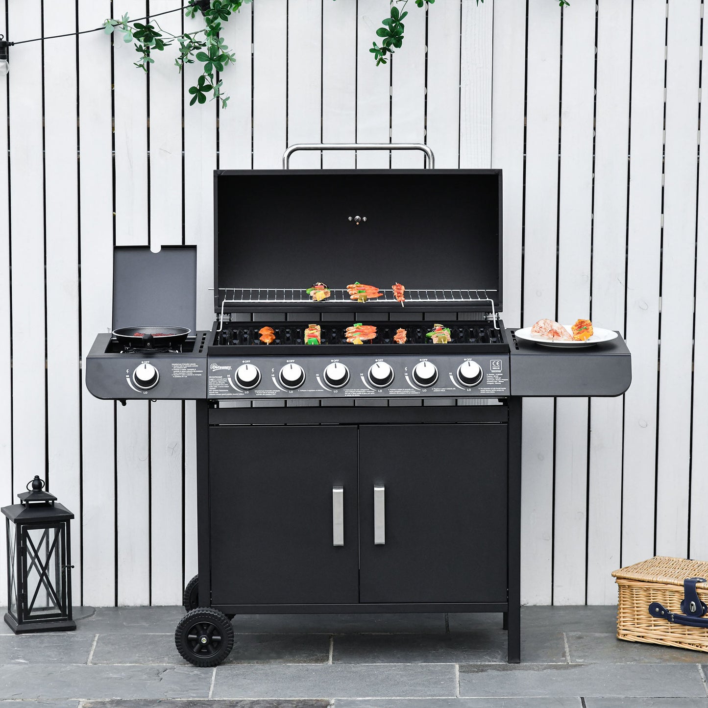 Nancy's Afton BBQ Grill Cart met 7 branders en multifunctionele kast - Zwart - Metaal - 53,14 cm x 19,68 cm x 39,37 cm