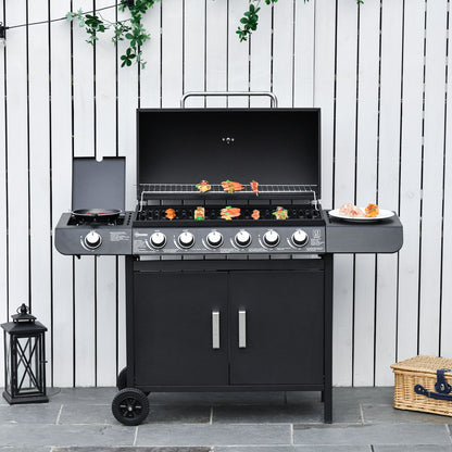 Nancy's Afton Barbecue met 7 branders en multifunctionele kast - Grill - BBQ - Zwart - Staal