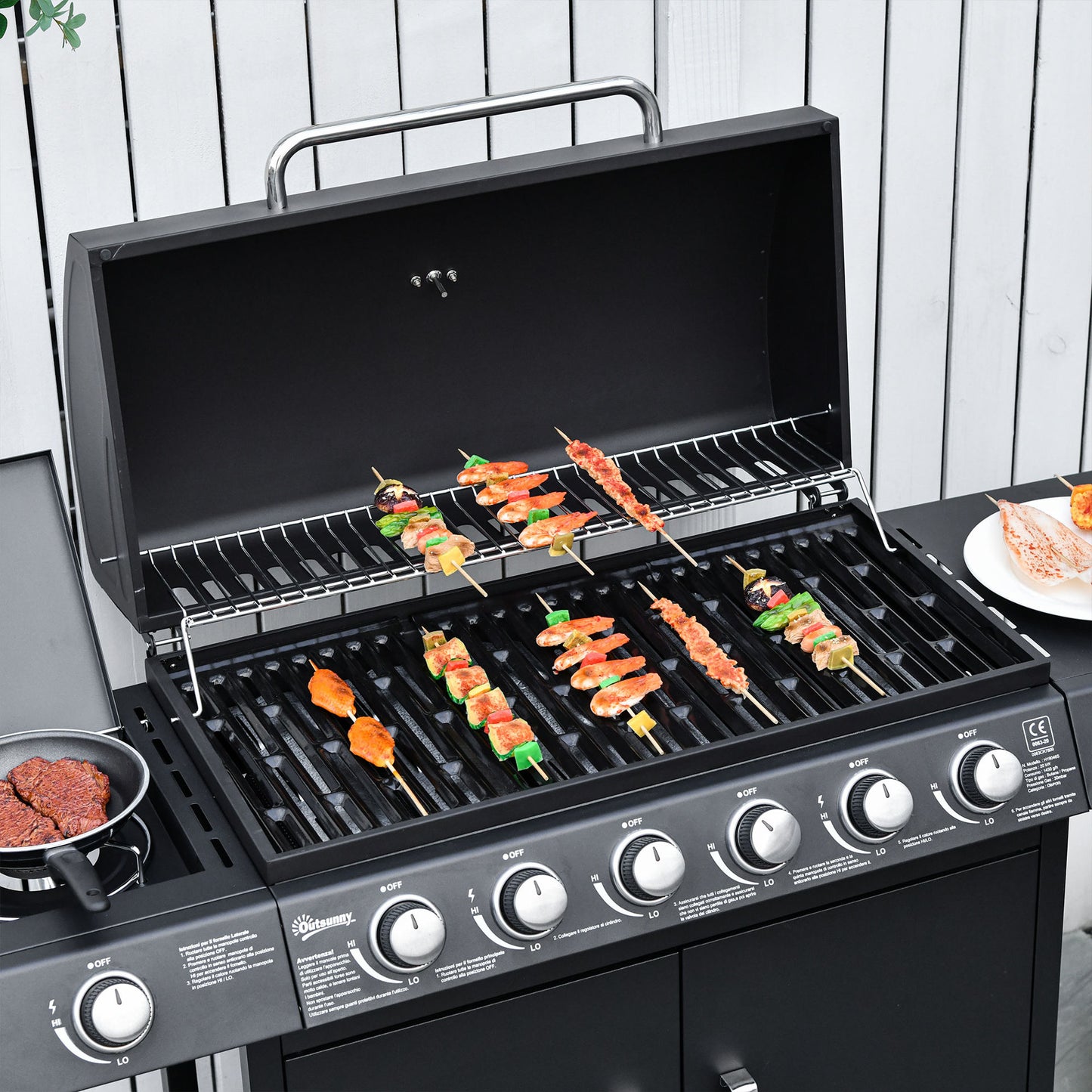 Nancy's Afton BBQ Grill Cart met 7 branders en multifunctionele kast - Zwart - Metaal - 53,14 cm x 19,68 cm x 39,37 cm