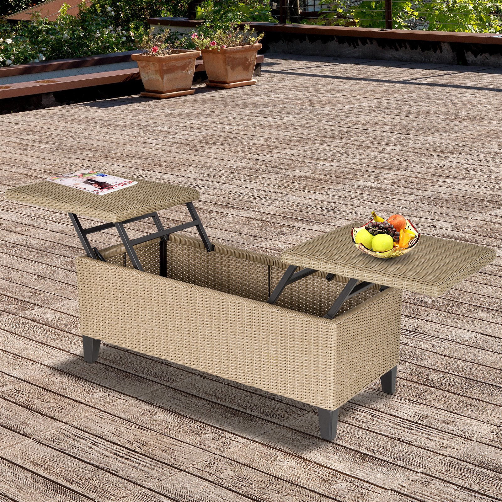 Nancy's Afton Road Polyrattan Side Uitschuifbare Tafel - Tuintafel - Kaki - Rotan