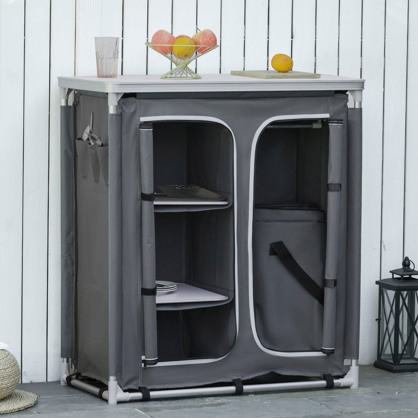 Nancy's Agincourt Camping Cupboard Portable Kitchen Box - Grijs - Aluminium, Oxford Stof, Mdf - 37,79 cm x 19,48 cm x 40,94 cm