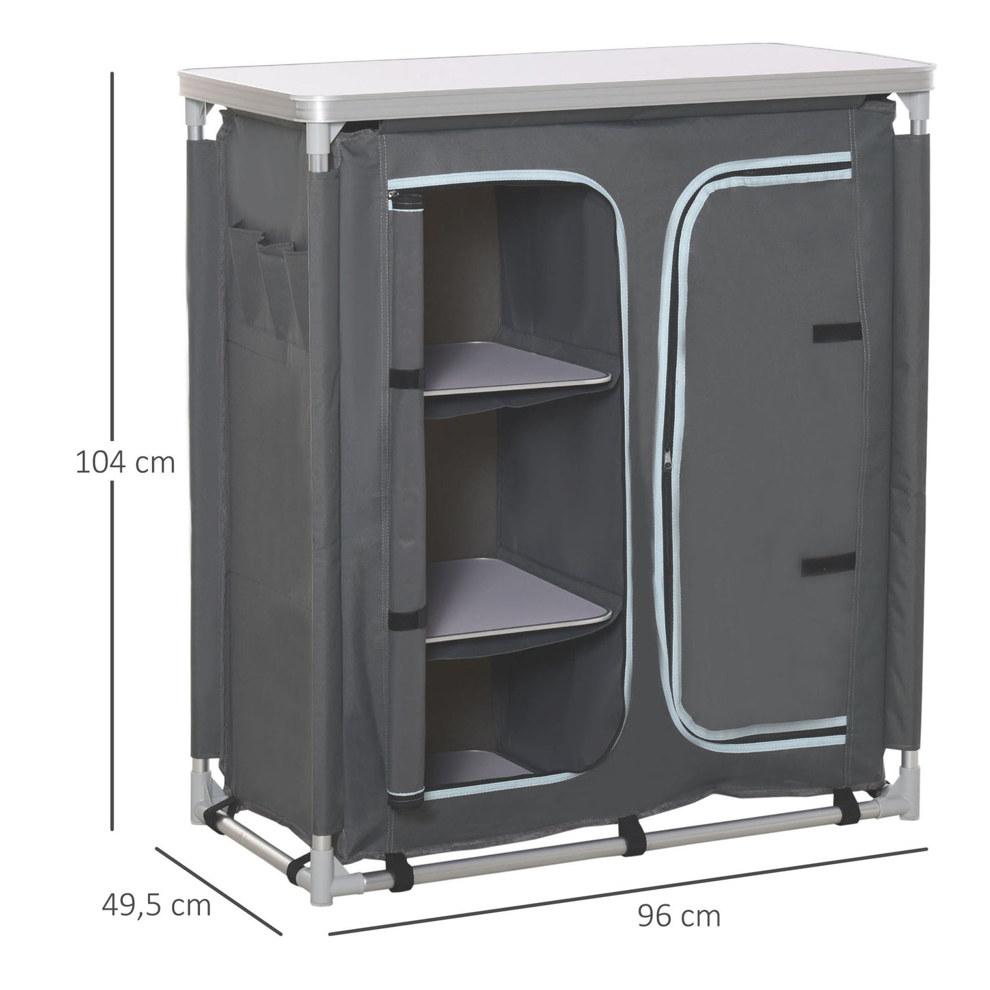 Nancy's Agincourt Camping Cupboard Portable Kitchen Box - Grijs - Aluminium, Oxford Stof, Mdf - 37,79 cm x 19,48 cm x 40,94 cm