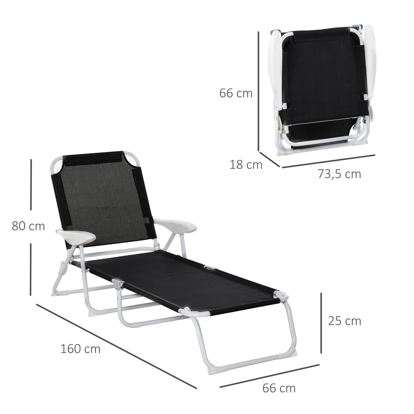 Nancy's Airlie Opvouwbare Strandstoel - Ligstoel - Ligbed - Zwart - Metaal - Mesh