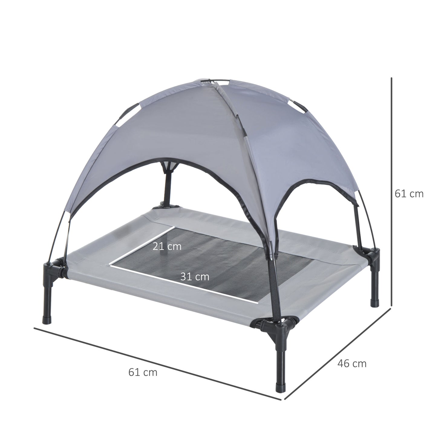 Nancy's Ajax Rock Pet Bed met Luifel - Grijs, Zwart - Metaal, Oxford, Mesh - 24,02 cm x 18,11 cm x 24,02 cm