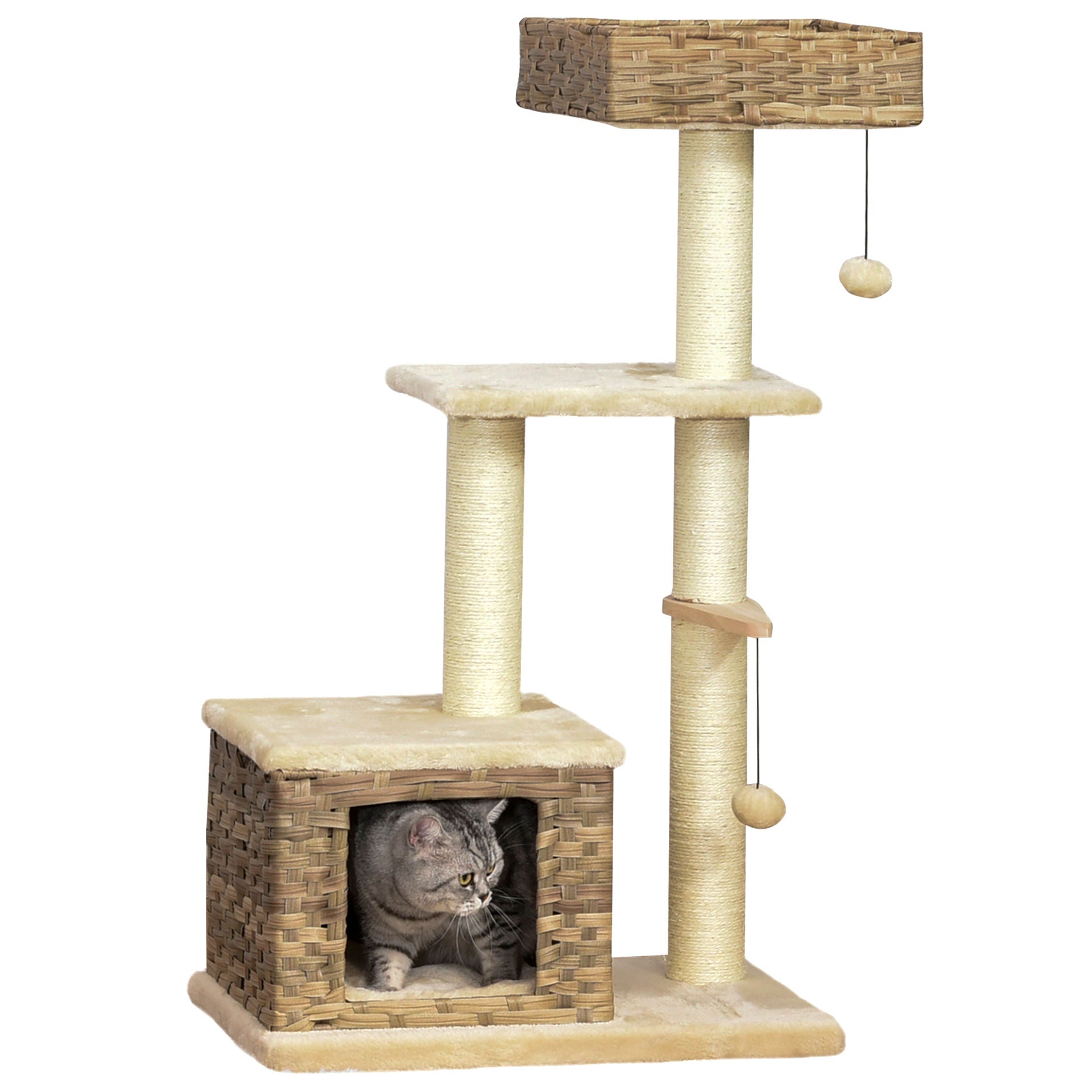 Nancy's Albee Rips kattenboom krab pos - Bruin, Beige - Gefabriceerd Hout, Pluche, Sisal - 23,62 cm x 15,74 cm x 42,91 cm