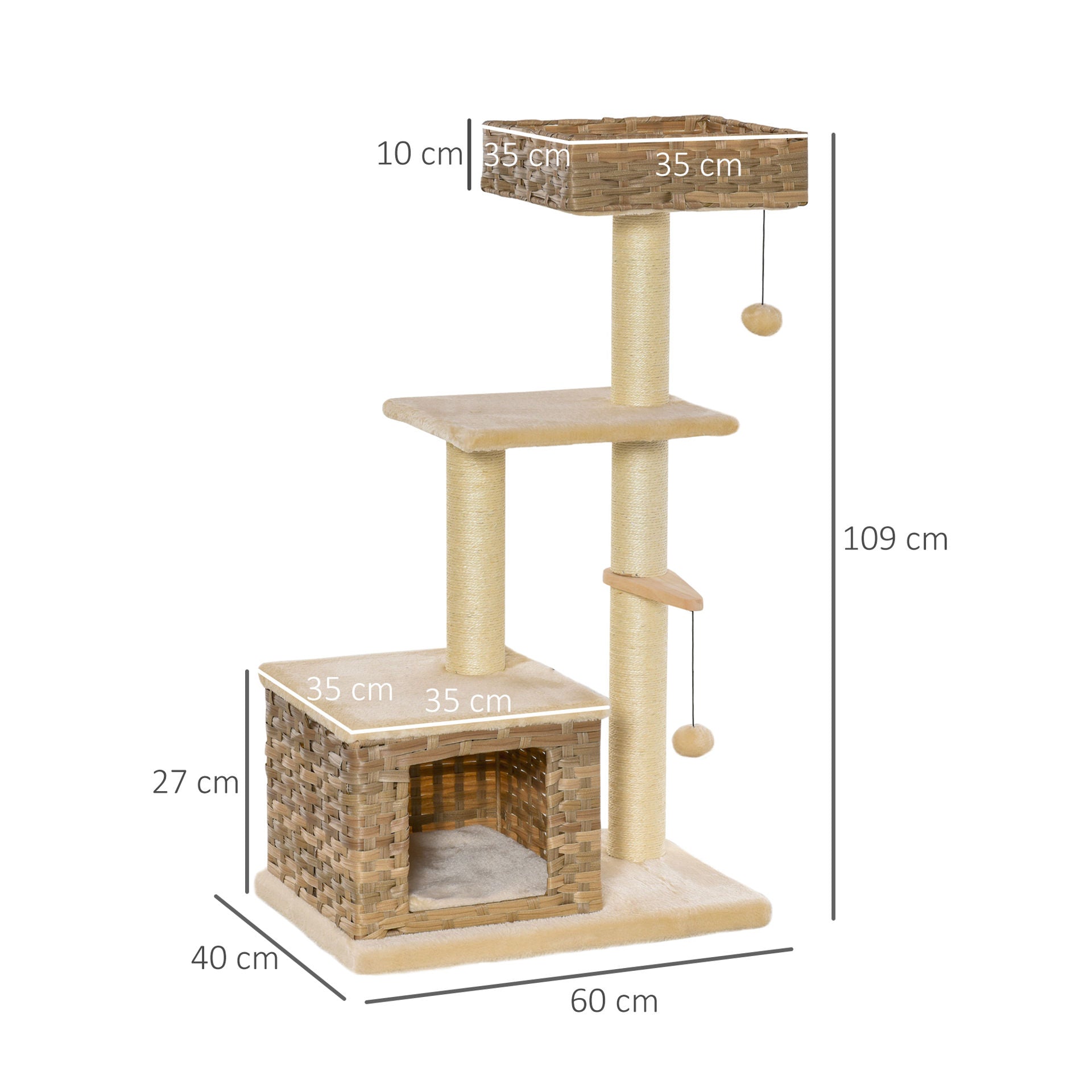 Nancy's Albee Rips kattenboom krab pos - Bruin, Beige - Gefabriceerd Hout, Pluche, Sisal - 23,62 cm x 15,74 cm x 42,91 cm