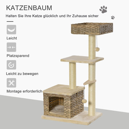 Nancy's Albee Rips kattenboom krab pos - Bruin, Beige - Gefabriceerd Hout, Pluche, Sisal - 23,62 cm x 15,74 cm x 42,91 cm