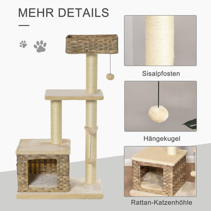 Nancy's Albee Rips kattenboom krab pos - Bruin, Beige - Gefabriceerd Hout, Pluche, Sisal - 23,62 cm x 15,74 cm x 42,91 cm