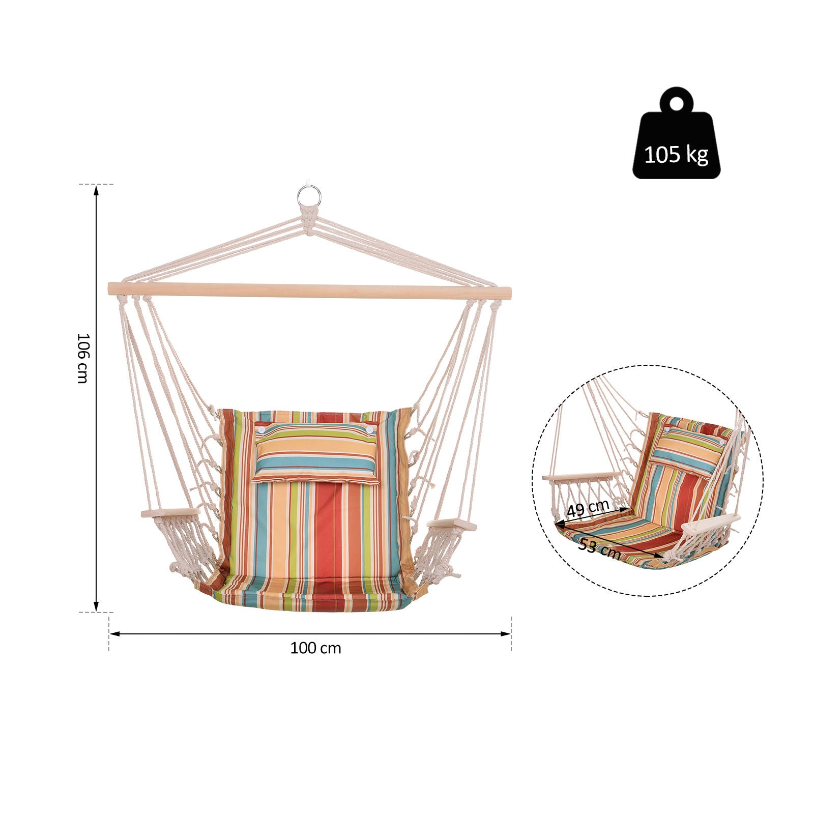 Nancy's Alf Lake Hangstoel Met Kussen - Veelkleurig - Polyester
