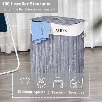 Nancy's Allenford 100L Wasmand - Grijs - Bamboe, Pu - 20,47 cm x 12,59 cm x 24,8 cm