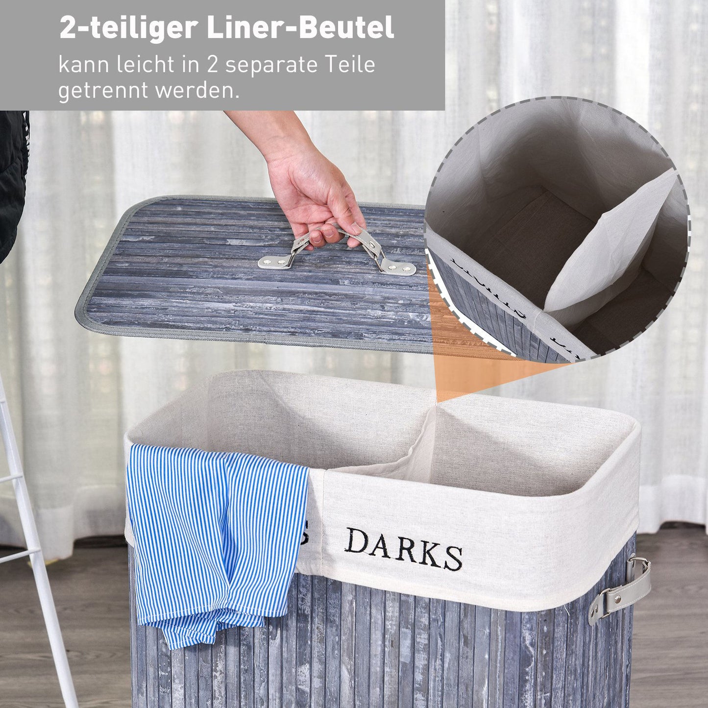 Nancy's Allenford 100L Wasmand - Grijs - Bamboe, Pu - 20,47 cm x 12,59 cm x 24,8 cm