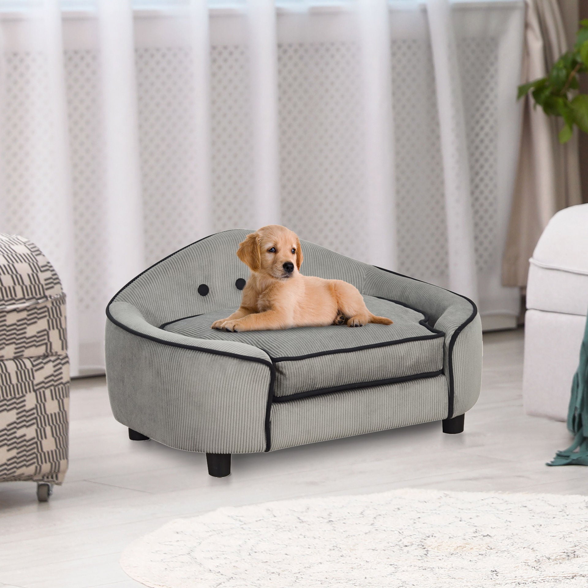 Canapé Alloa Dog de Nancy, lit pour chien, tapis pour chien, canapé pour chien, bois naturel + coussin