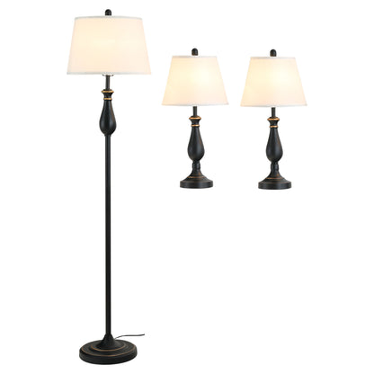Nancy's Alnwick Set de 3 lampes 2 lampe de table (H 158cm) + 1 lampadaire (H 62cm) Vintage, noir + blanc