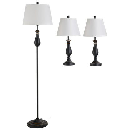 Nancy's Alnwick Set van 3 lampen 2 tafellamp (H 158cm) + 1 vloerlamp(H 62cm) Vintage, zwart + wit