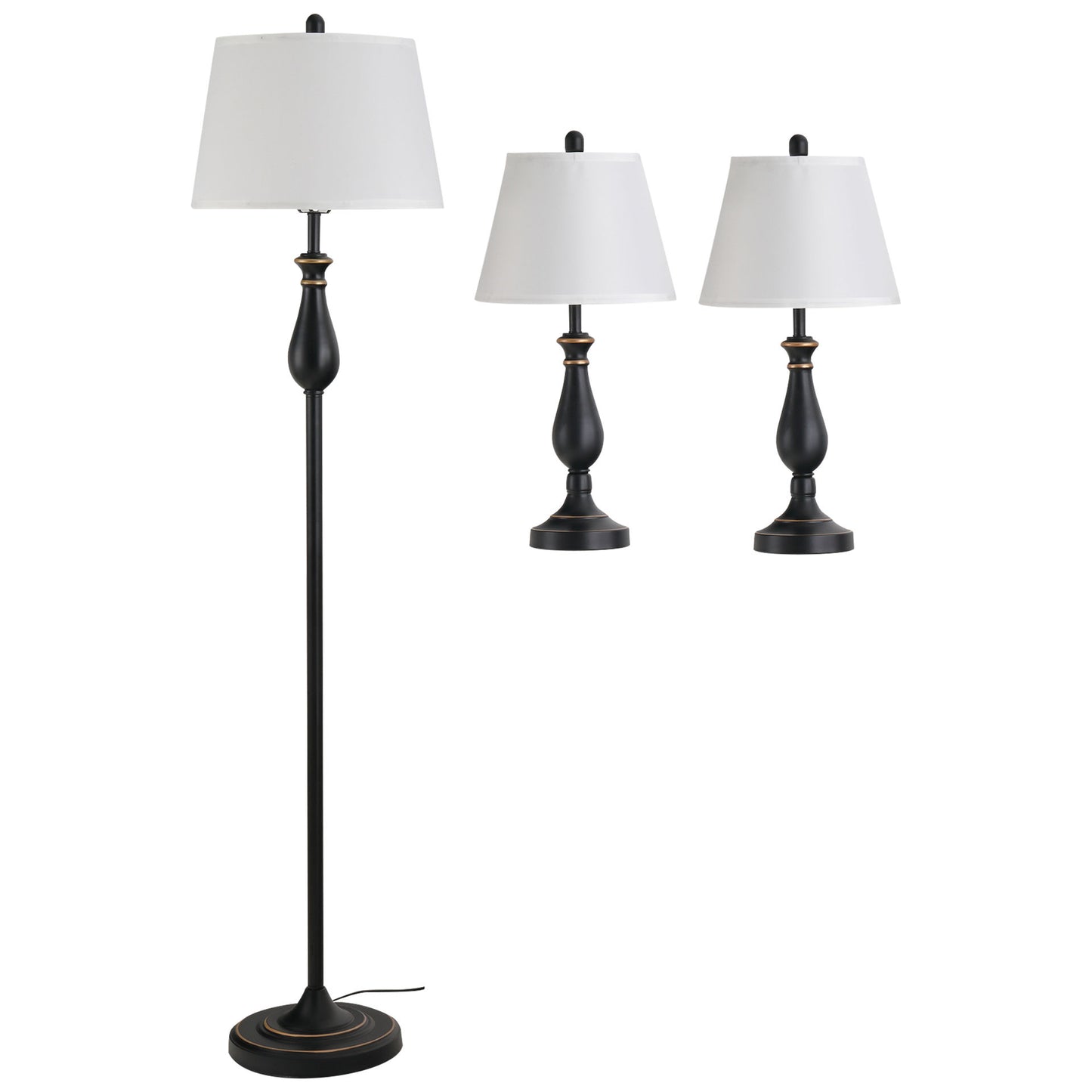 Nancy's Alnwick Set de 3 lampes 2 lampe de table (H 158cm) + 1 lampadaire (H 62cm) Vintage, noir + blanc