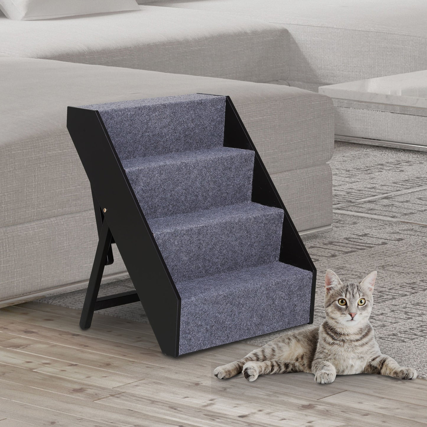 Nancy's Alta Vista Pet Stairs Met Tapijt - Grijs, Bruin - Gefabriceerd Hout, Vilt - 18,3 cm x 21,65 cm x 25,19 cm