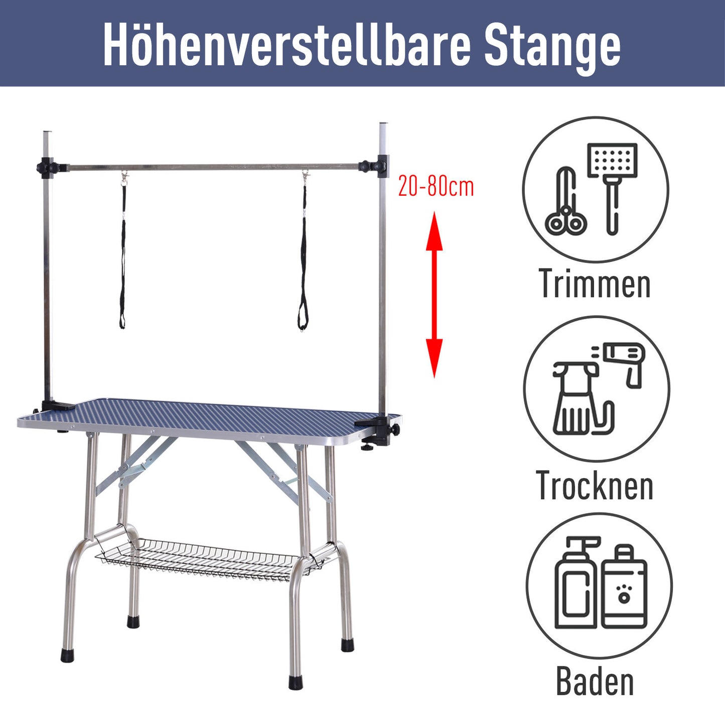 Nancy's Angacline Dierenverzorgingstafel Trimtafel Scheertafel Verzorgingstafel voor honden In hoogte verstelbaar Inklapbaar 107 x 60 x 170 cm